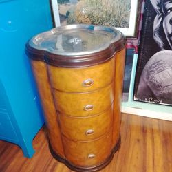 Drawer Dresser Side Table Regency Style Cigar Table, Stitched Leather and Inlaid Tray Top