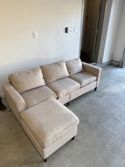 Beige 3-Seat Sofa with Ottoman