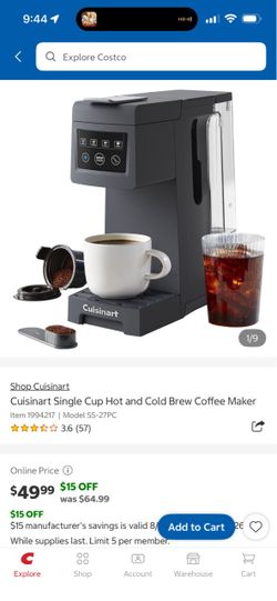 Cuisinart Single Cup Hot & Cold Brew Coffee Maker SS-27PC – New