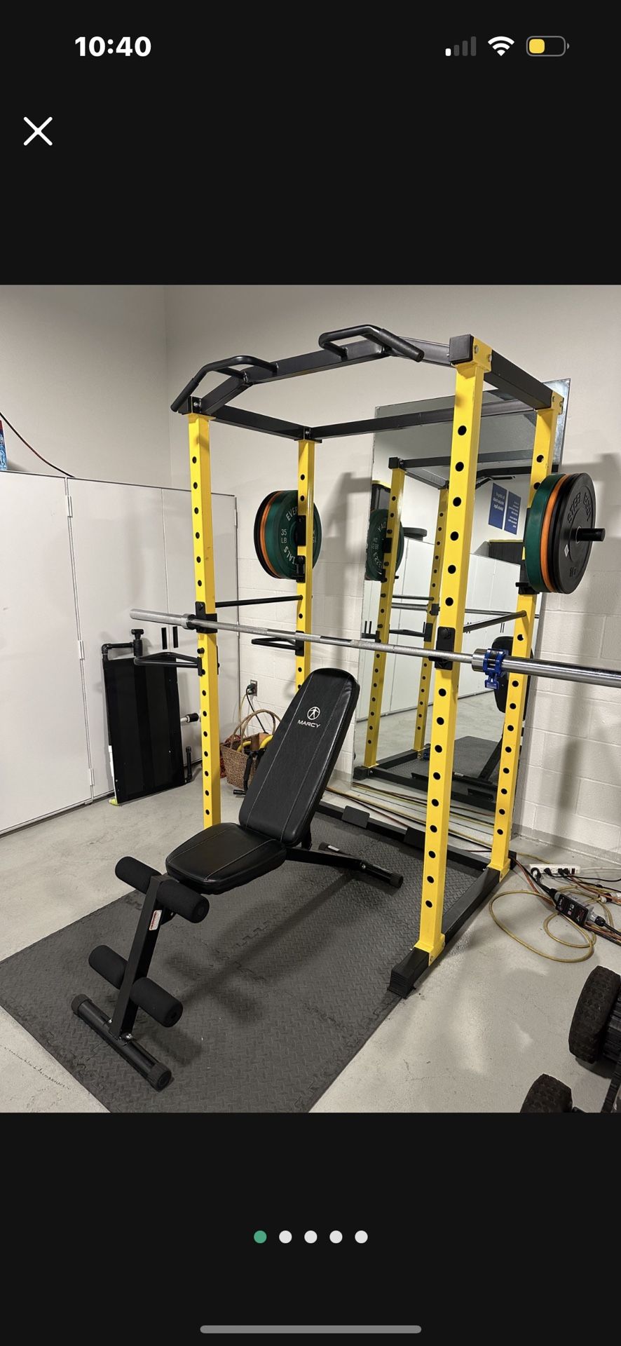 Weightlifting Rack, Barbell, Plates and Benches