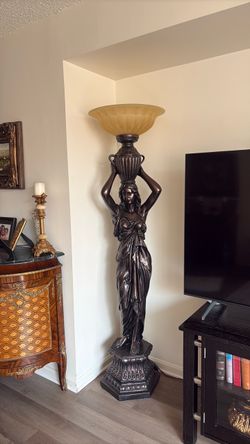 Two  Neoclassical Caryatid / Goddess Figural Torchiere Floor Lamp