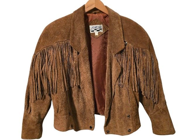 Vintage Brown Western Suede Leather Fringe Jacket Small Yearbook Womens Rodeo S