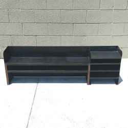 Vintage MCM Hunt Lit Ning Steel Metal Hutch w/ Wood Grain Accent For Office Work Desk File Folder Storage