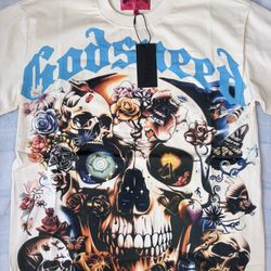 Godspeed White Skull T-shirt with Blue Accents #skater #goth