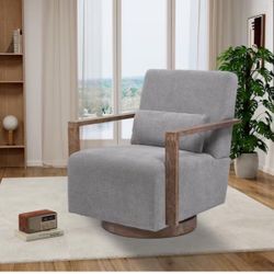 Gray Linen Blend Swivel Accent Chair Modern Upholstered Armchair 360° Comfy Lounge Reading Chair Side Chair