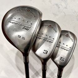 TaylorMade Burner Super Steel Driver, 3 & 5 Wood Golf Club Set Graphite Bubble Shafts RH