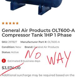 General Air Products OLT600-A Industrial Compressor – 1 HP 1-Phase – Perfect Condition – Local Pickup Only (NOLA)
