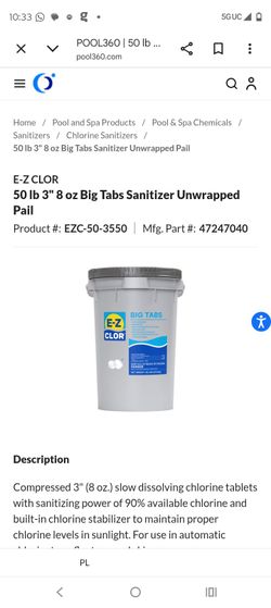 EZ CLOR 50lb 3 8oz Big Tab Sanatizer