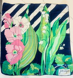 Pedro Rodriguez  Floral Square Silk Scarf Luxury Neckerchief 30 X30 In.