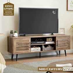 LIVING 65" Mid Century Modern TV Stand, Wood TV Stand with Storage Cabinet and Open Shelf for Televisions up to 65", Entertainm