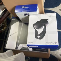 PS five and a controller and headphones