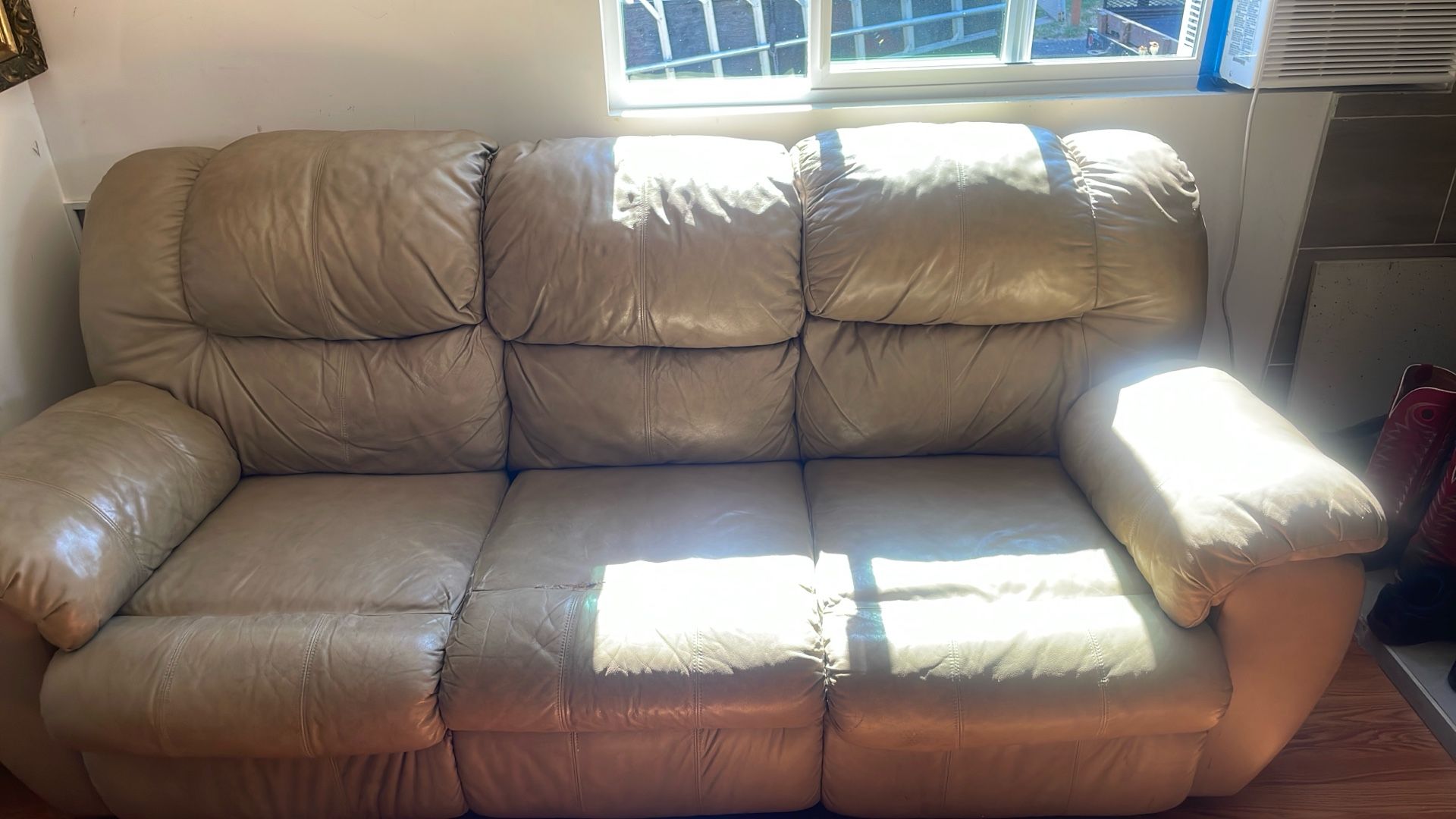 Beige Leather Couch Just One Small Rip