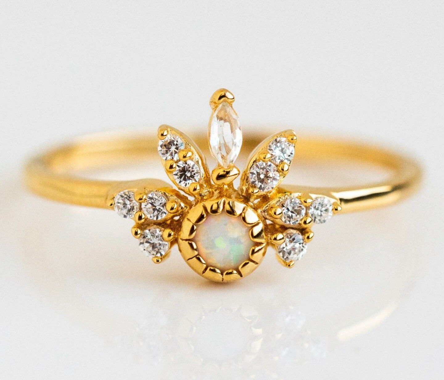 Round Opal & Diamond Ring
