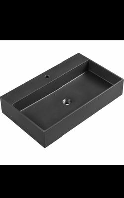 Bathroom Sink, Wall-Mount Install or On Countertop, 32in with Single Faucet Hole - Matte Black