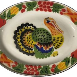 Vintage Enamelware Enamel Ware Oblong Turkey Platter Metal Thanksgiving Serving Dish