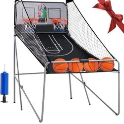 Foldable Electronic Dual Basketball Arcade Game,Double Shot 2 Player, 8 Game Options w/4 Balls LED Scoring System & Indoor Basketball Game for Youth, 