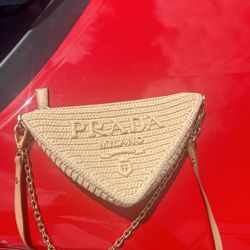 prada triangle tan purse