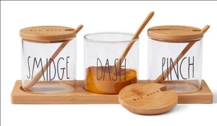 Rae Dunn Pinch, Dash, Smidge glass spice jars