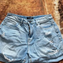 Women’s Ripped Jean Shorts – Light Blue
