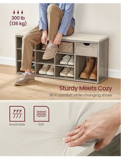 Shoe Bench with Cushion, Storage Bench, 10 Compartments Entryway Bench with Padded Seat, for Bedroom, Closet, Light Ivor, CUSTOS Collection ULHS024K02