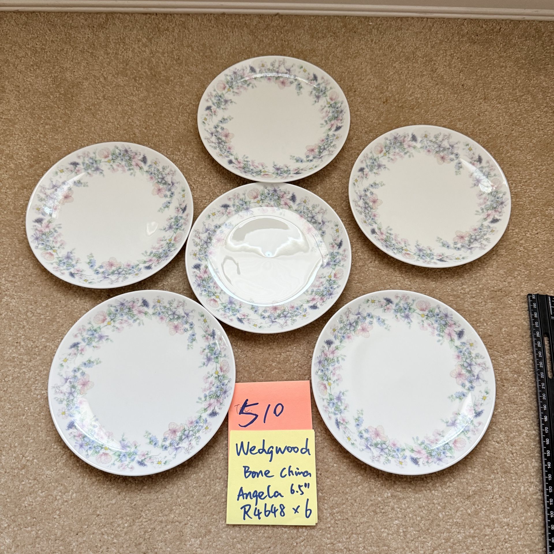 Wedgwood Angela collection bone china 6 plates 6.5"
