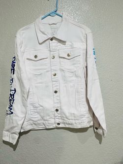 Dreamland Women's White Button Front Jean Jacket Graphic Back Size S