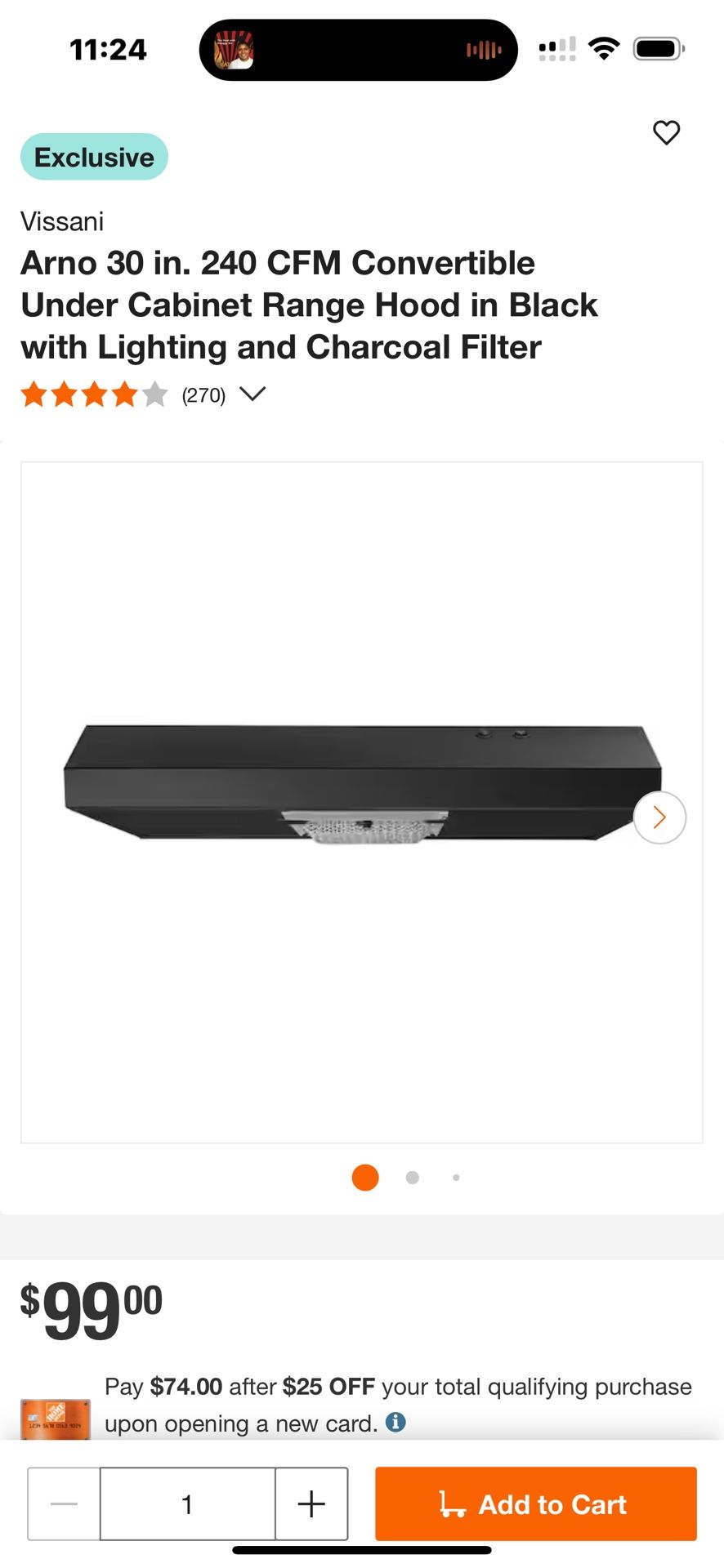 New In The Box 30” Black Range Hood