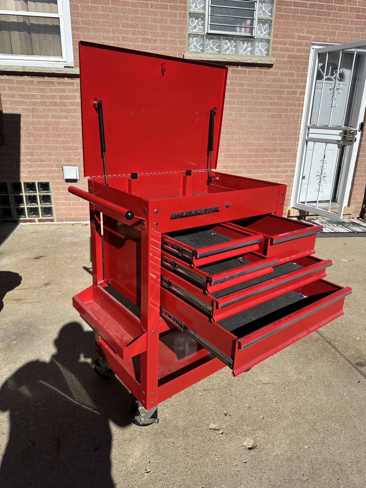 U.S. GENERAL 30 in., 5-Drawer Mechanics Cart, Red