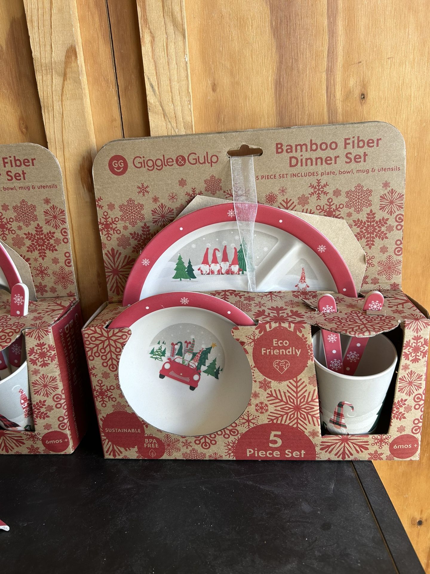 Brand New Bamboo Fiber Kids Dinner Set Christmas Theme Gift Set