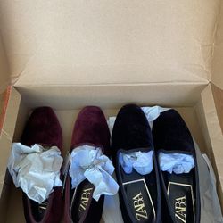 Zara Women’s Velvet Loafers – Burgundy & Black