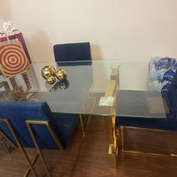 4 royal blue/gold kitchen chairs ( TABLE Not For SALE )