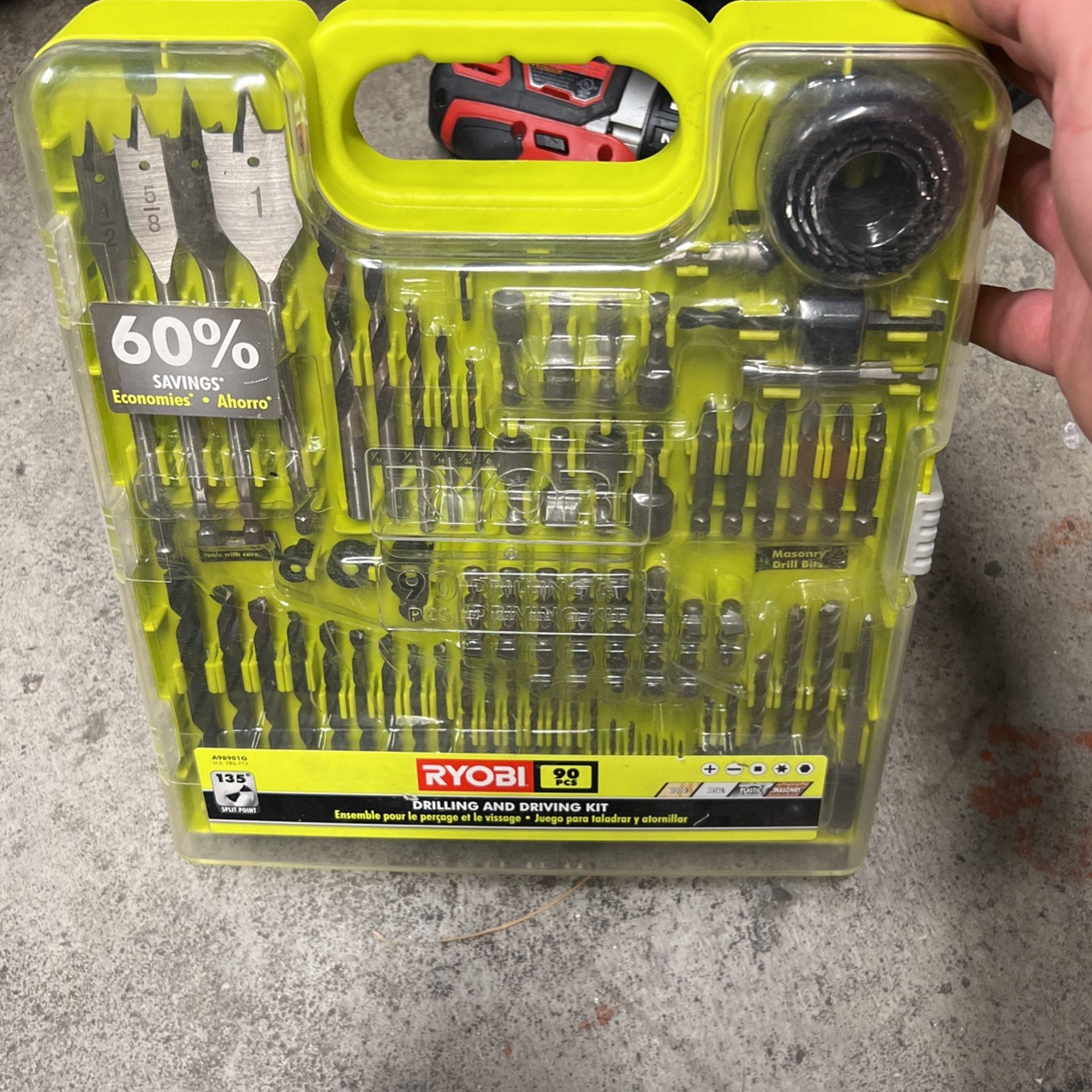 Ryobi A98901G 90 Piece Drilling and Driving Kit for Wood, Metal, Plastic, and Masonry