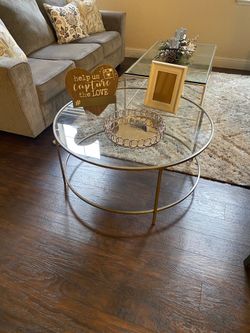 Glass coffee table and decor