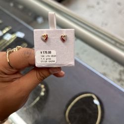 14k Red Heart Earrings 1.5 Grams With Backs 