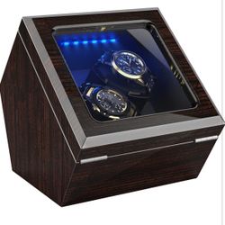 High End Watch Winder for Automatic Watches with Super Quiet Motor, Blue LED Light & Rotation Mode Setting, Watch Winder for Rolex with Flexible Pillo