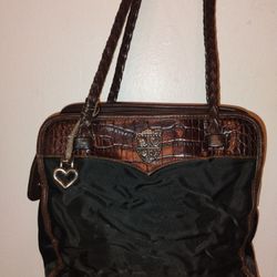 Brighton Braided Handle Black and Brown Tote Bag