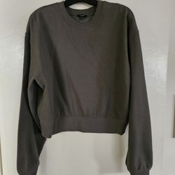 Express Crew Neck Banded Bottom Cropped Sweatshirt - Green - Size M
