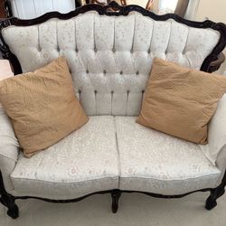 2 Piece Antique/Vintage Style Carved Wood Tufted Living Room Set
