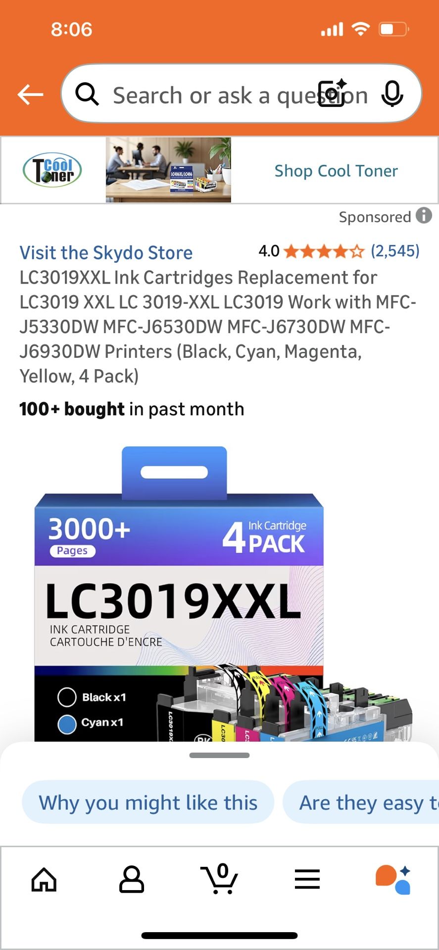 Brothers 4pack Ink Cartridges