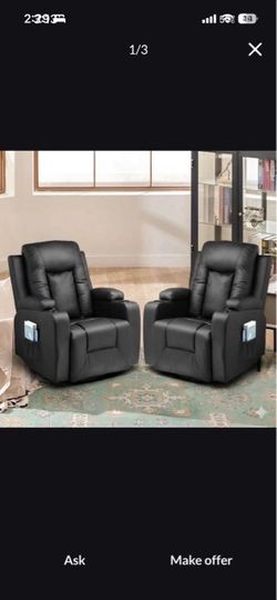 Two matching electric recliners with massage and heat brand new