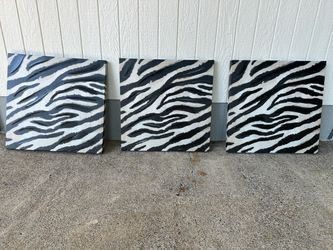 Set of 3 Zebra Canvas Wall Art African Safari Decor Black White Animal Print 20"x20"