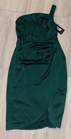 PrettyLittleThing Emerald Green Satin One-Shoulder Midi Dress - Size 12 - NWT