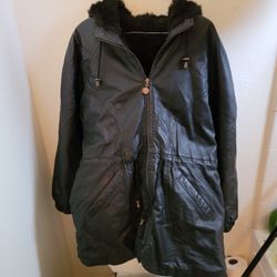 Black leather faux fur lined jacket xlarge?