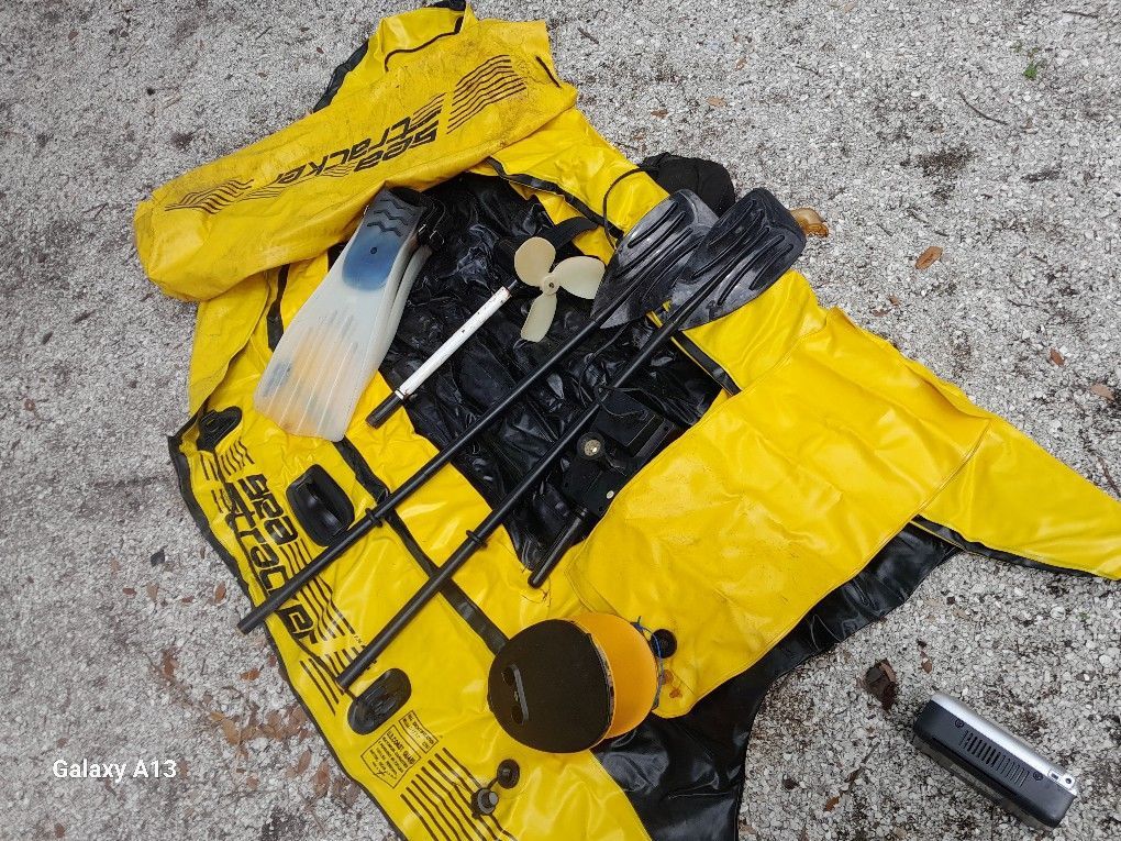 Sea Tracker Inflatable Boat W/ Trolley Motor