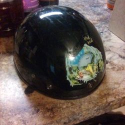 Black Motorcycle Size M....... Helmet With Snap On Buttons On Front For Clear Or Tinted Plastic Shields