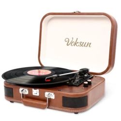 New, Voksun Bluetooth Turntable with Speakers: 3-Speed Record Player for Vinyl