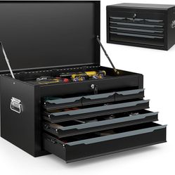6-Drawer Tool Box, ARNOT 24" Heavy-Duty Steel Tool Chest, Portable Tool Storage Organizer with Auto-Locking Drawers, Top Tool Tray, and Side Handles f