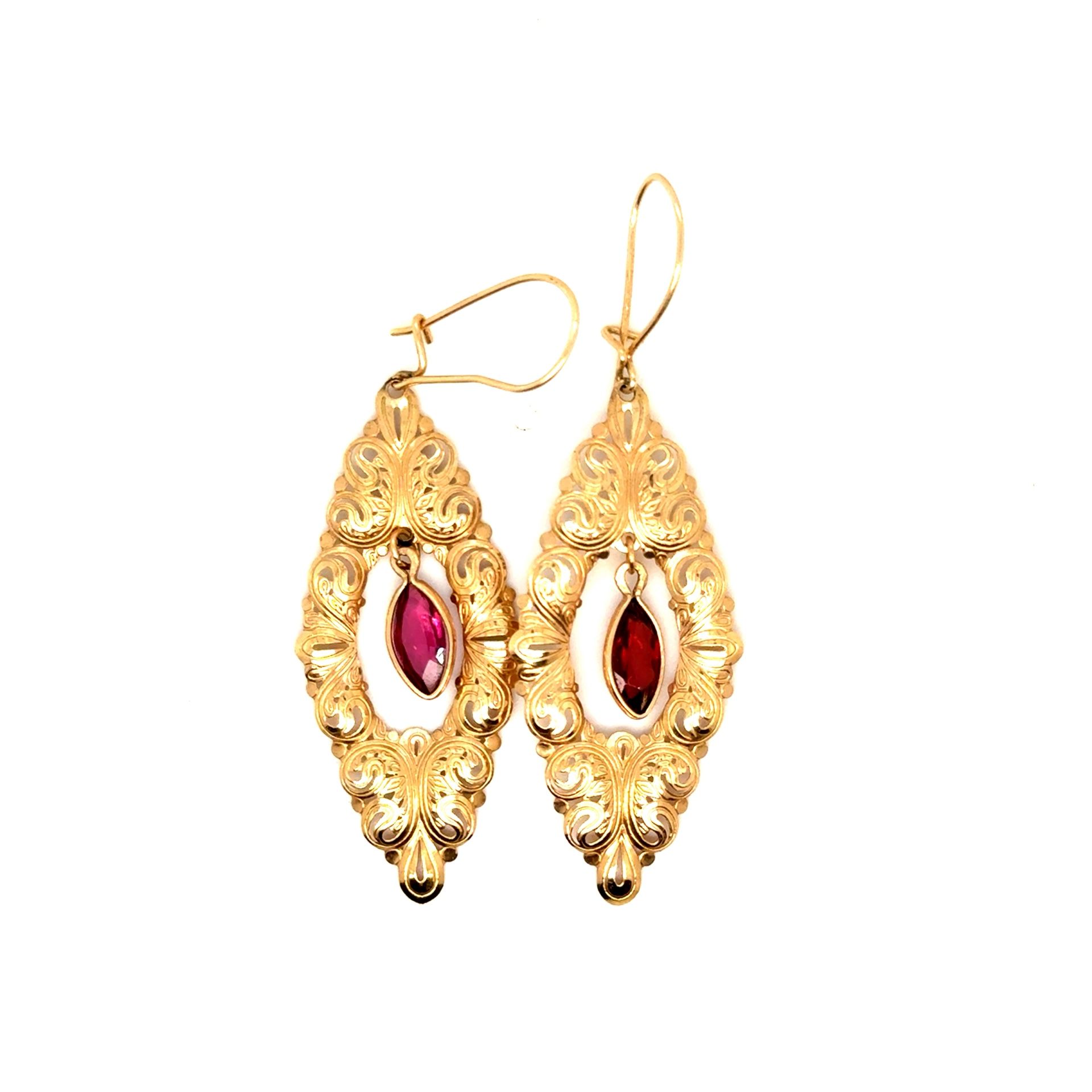 Gorgeous 14K Gold 2-Stones Ladies Earrings
