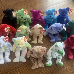 Lot of 15 Vtg Teddy Bears Beanie Babied All With Tags & All Different Excellent Condition