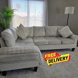 White Faux Leather Sectional - FREE DELIVERY!